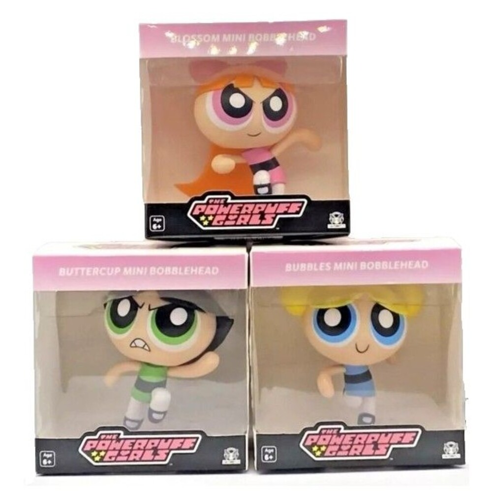 POWER PUFF GIRLS Mini Bobble Head Figures SET, 3 Pack Bubbles, Buttercup,Blossom